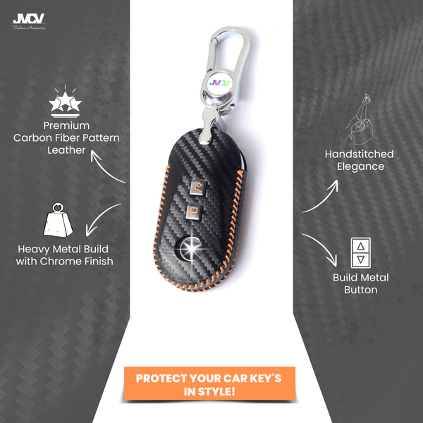 JVCV® Handmade Carbon-Fiber Pattern Leather Key Cover – Mercedes 3‑Button Smart Key (with Keychain)