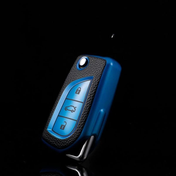 JVCV® Premium Soft TPU Leather Pattern Key Cover Compatible with Toyota Innova Crysta and Corolla Altis Flip Key