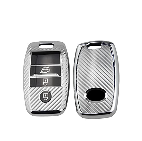 JVCV® Premium Soft TPU Leather Pattern Key Cover Compatible with Kia Seltos Sonet Carens 3 Button Push Start Car Key