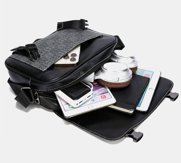 JVCV® Men’s Premium Crossbody Messenger Bag – Stylish PU Leather Office & College Shoulder Bag with Modern Logo Print