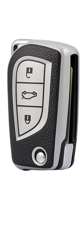 JVCV® Premium Soft TPU Leather Pattern Key Cover Compatible with Toyota Innova Crysta and Corolla Altis Flip Key