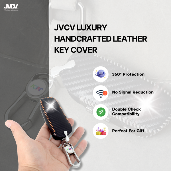 JVCV® Handmade Carbon Fiber Pattern Leather Key Cover Compatible with BMW 2023 New 7 Series 740i 760i X1 X7 XM IX I7 X5 Smart Key – Black Orange