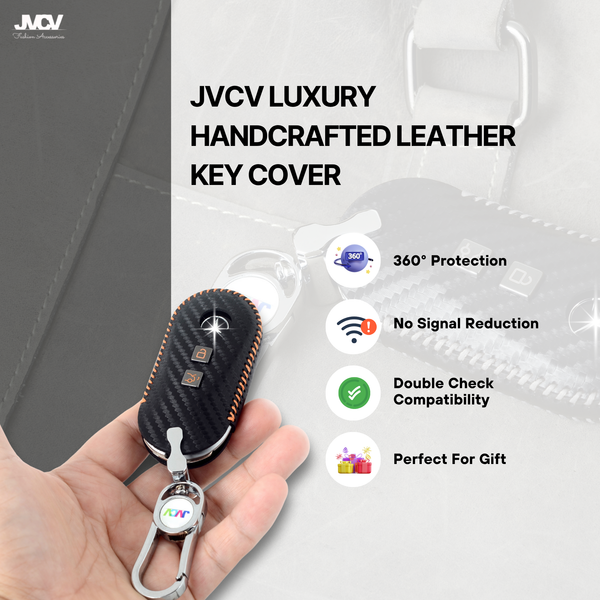 JVCV® Handmade Carbon-Fiber Pattern Leather Key Cover – Mercedes 3‑Button Smart Key (with Keychain)