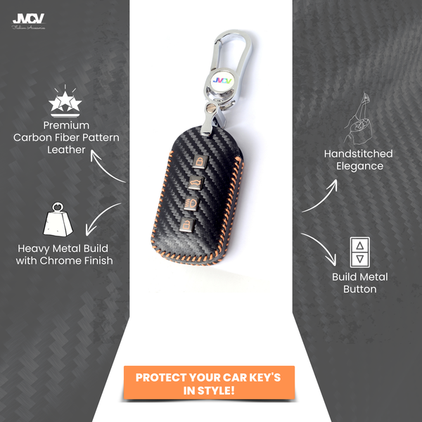 Carbon Fiber Leather Car Key Cover for Tata Curvv smart keys– Premium PU Case with Keychain