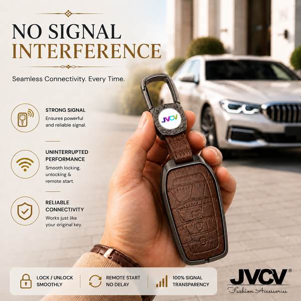 JVCV® Premium Metal & Leather Key Cover – Compatible with Toyota Fortuner, Camry, Hilux, Innova Crysta, Fortuner Legender, Innova HyCross & Land Cruiser – 3 Button Smart Key