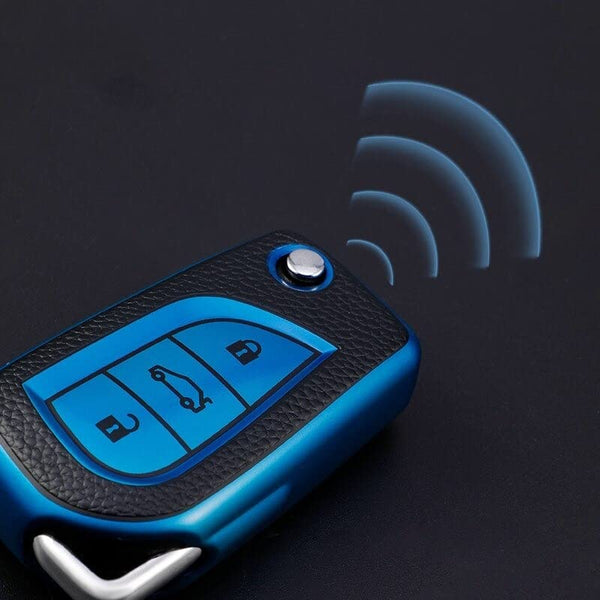 JVCV® Premium Soft TPU Leather Pattern Key Cover Compatible with Toyota Innova Crysta and Corolla Altis Flip Key