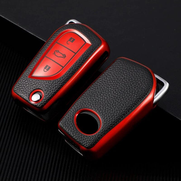 JVCV® Premium Soft TPU Leather Pattern Key Cover Compatible with Toyota Innova Crysta and Corolla Altis Flip Key