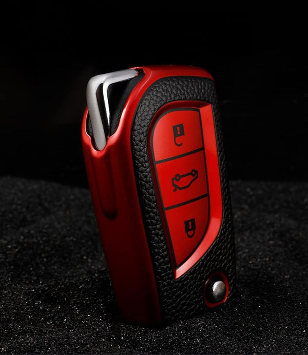 JVCV® Premium Soft TPU Leather Pattern Key Cover Compatible with Toyota Innova Crysta and Corolla Altis Flip Key