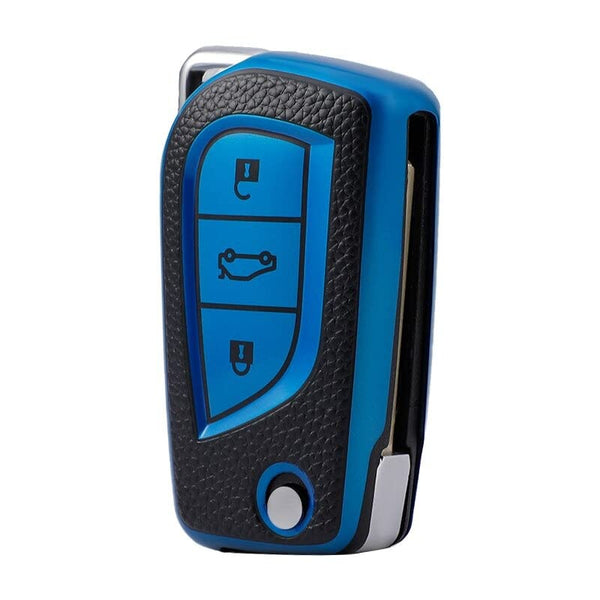 JVCV® Premium Soft TPU Leather Pattern Key Cover Compatible with Toyota Innova Crysta and Corolla Altis Flip Key
