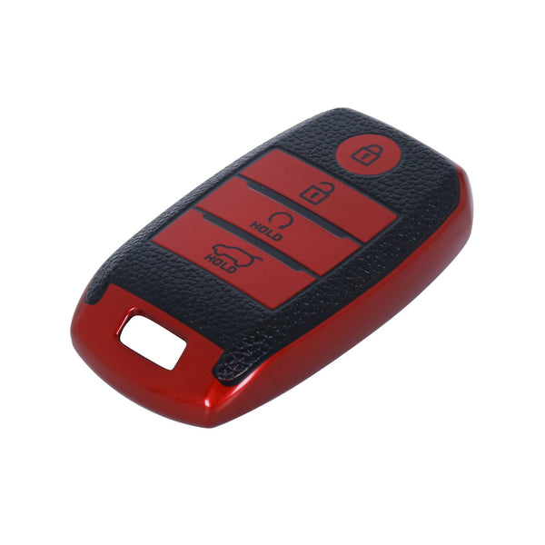JVCV® Premium Soft TPU Leather Pattern Key Cover Compatible with Kia Seltos Sonet Carens 4 Button Smart Key
