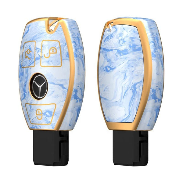 JVCV® Marble Gold Border TPU Key Cover Compatible with Mercedes Benz Smart Key