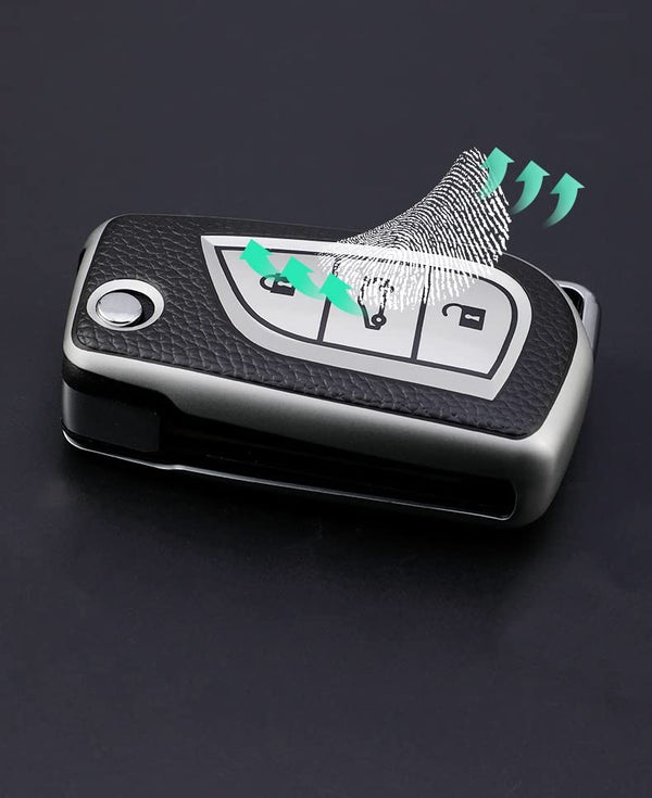 JVCV® Premium Soft TPU Leather Pattern Key Cover Compatible with Toyota Innova Crysta and Corolla Altis Flip Key