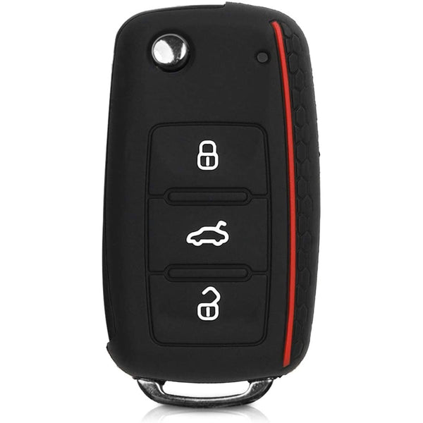 Car Key Cover Compatible with Volkswagen Polo Vento Jetta Ameo Passat and Skoda Rapid Laura Superb Octavia Fabia Yeti Folding Key - Rally Stripe
