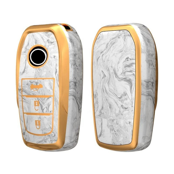 JVCV® Marble Gold Border TPU Key Cover Compatible with Toyota Innova Crysta Fortuner Legender Hycross Hilux Land Cruiser 3 Button Smart Key.