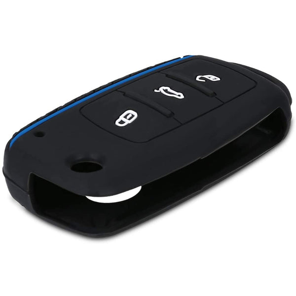 Car Key Cover Compatible with Volkswagen Polo Vento Jetta Ameo Passat and Skoda Rapid Laura Superb Octavia Fabia Yeti Folding Key - Rally Stripe