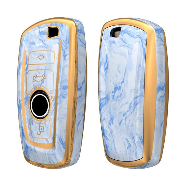 JVCV® Marble Gold Border TPU Key Cover Compatible with BMW Smart Key
