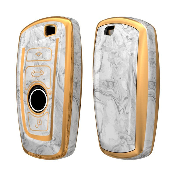 JVCV® Marble Gold Border TPU Key Cover Compatible with BMW Smart Key