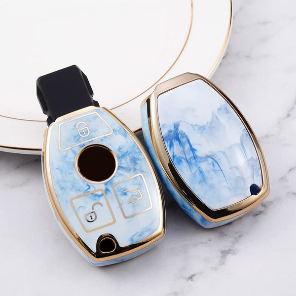JVCV® Marble Gold Border TPU Key Cover Compatible with Mercedes Benz Smart Key
