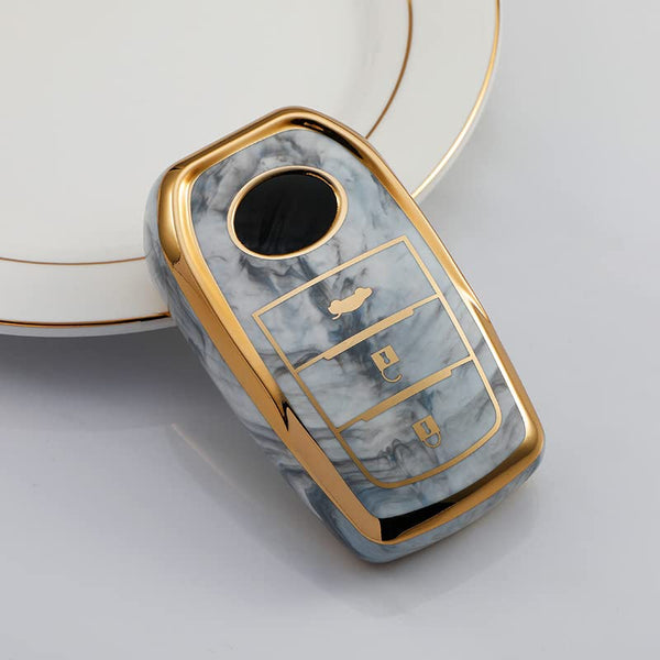 JVCV® Marble Gold Border TPU Key Cover Compatible with Toyota Innova Crysta Fortuner Legender Hycross Hilux Land Cruiser 3 Button Smart Key.