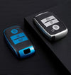 JVCV® Premium Soft TPU Leather Pattern Key Cover Compatible with Kia Seltos Sonet Carens 3 Button Push Start Car Key