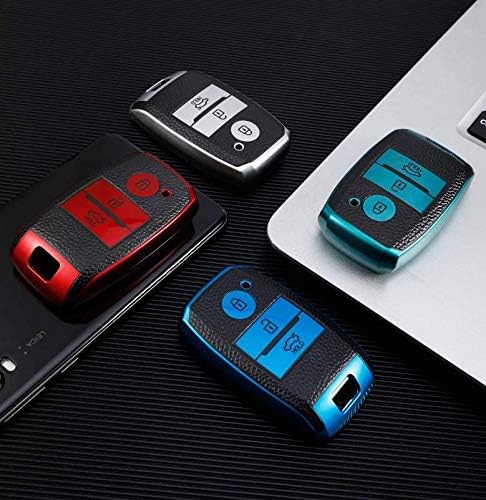 JVCV® Premium Soft TPU Leather Pattern Key Cover Compatible with Kia Seltos Sonet Carens 3 Button Push Start Car Key