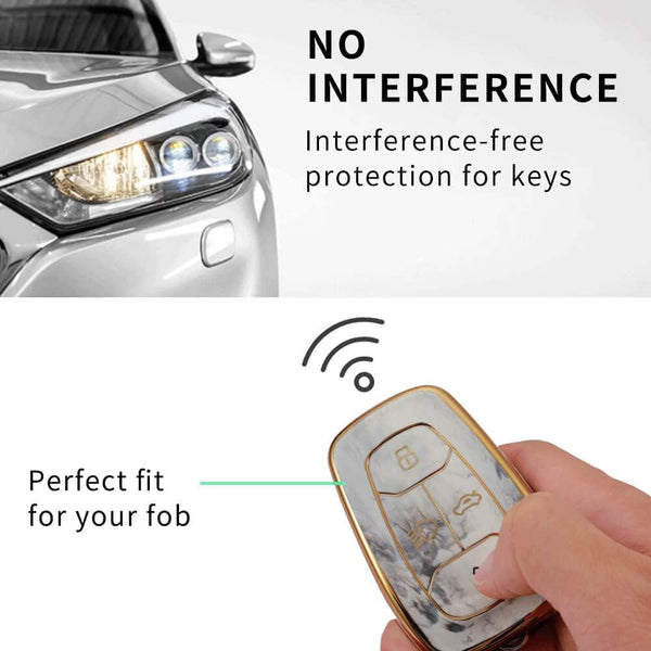 JVCV® Marble Gold Border TPU Key Cover Compatible with Tata Nexon, Harrier, Tiago EV, Altroz, Tigor, Safari, Nexon EV, Punch, Punch EV 4 Button Smart Key