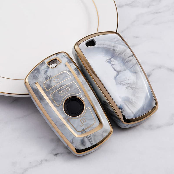 JVCV® Marble Gold Border TPU Key Cover Compatible with BMW Smart Key