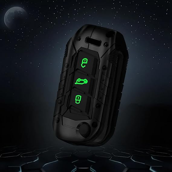 JVCV® Rugged Armor Metal Key Cover – Black Finish – Compatible with Mahindra XUV700, 3XO, Thar, Marazzo, Bolero, Scorpio N, XUV300, TUV300 Plus & XUV400 EV – 3 Button Flip Key