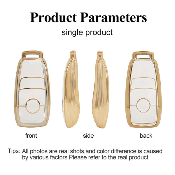 JVCV® Soft TPU Transparent Cover Compatible with Benz E Series Smart Key (Transparent Gold)