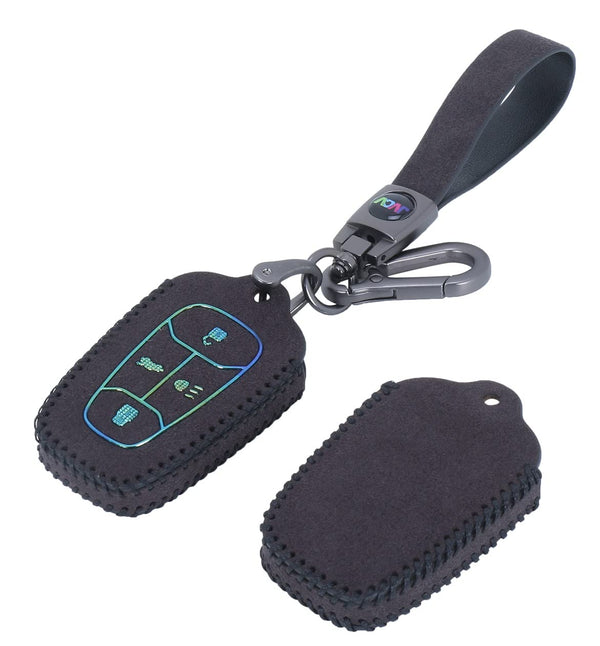 JVCV® Suede Leather Key Cover Compatible with Tata Nexon, Harrier, Tiago EV, Altroz, Tigor, Safari, Nexon EV, Punch, Punch EV 4 Button Smart Key