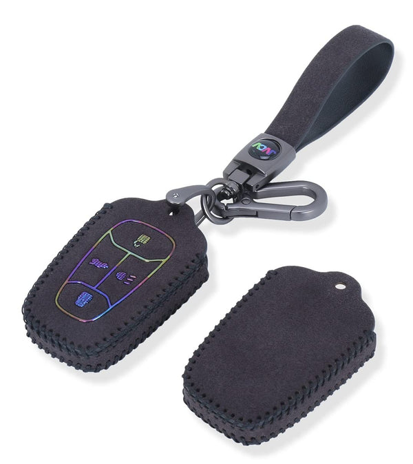 JVCV® Suede Leather Key Cover Compatible with Tata Nexon, Harrier, Tiago EV, Altroz, Tigor, Safari, Nexon EV, Punch, Punch EV 4 Button Smart Key