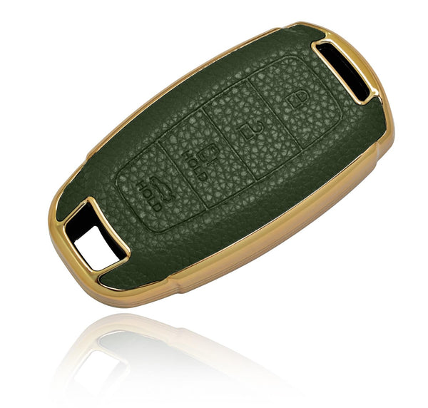 JVCV® Premium Soft Gold Border TPU Leather Pattern Key Cover Compatible with New Hyundai Verna and i20 NLine 4 Button Car Key