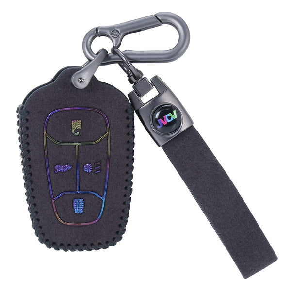 JVCV® Suede Leather Key Cover Compatible with Tata Nexon, Harrier, Tiago EV, Altroz, Tigor, Safari, Nexon EV, Punch, Punch EV 4 Button Smart Key