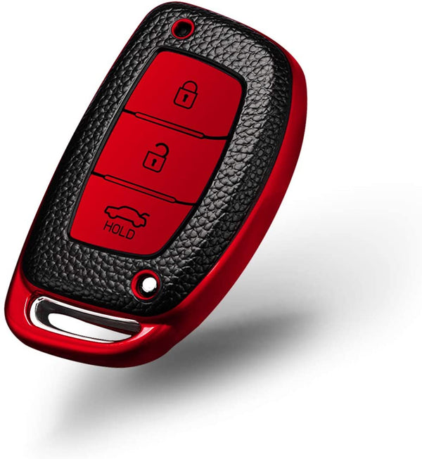 JVCV® Premium Soft TPU Leather Pattern Key Cover Compatible with Hyundai Creta, i10 Grand, i20 Elite, i20 Active, Xcent, Verna 4s, Tucson, Elantra, Grand i10 Nios 3 Button Smart Key