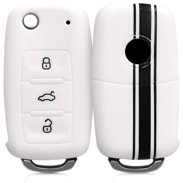 Car Key Cover Compatible with Volkswagen Polo Vento Jetta Ameo Passat and Skoda Rapid Laura Superb Octavia Fabia Yeti Folding Key - Rally Stripe