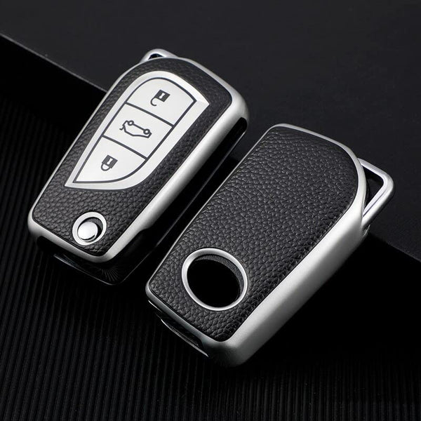 JVCV® Premium Soft TPU Leather Pattern Key Cover Compatible with Toyota Innova Crysta and Corolla Altis Flip Key