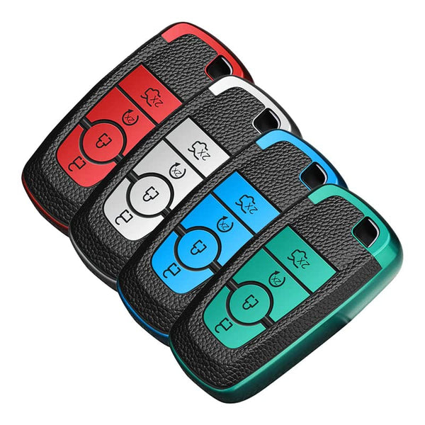 JVCV® Premium Soft TPU Leather Pattern Key Cover Compatible with Ford Ecosport Aspire Freestyle Endeavour Push Button Start Car Key