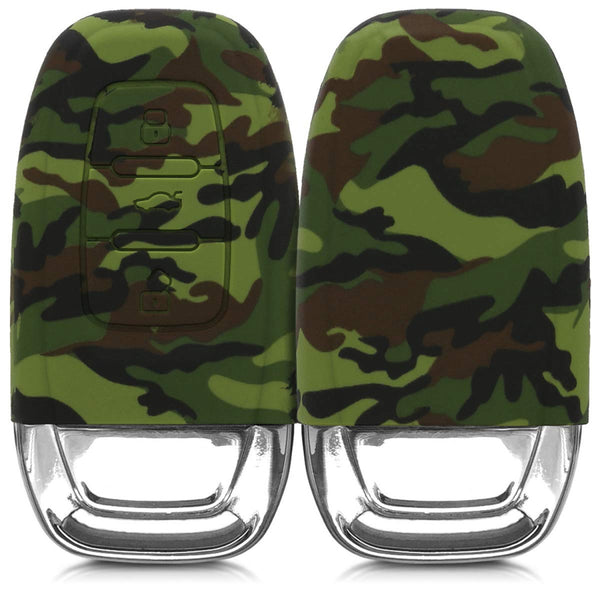 Car Styling Soft Silicone Camouflage Key Cover Compatible with Audi Smart Key (Green Camouflage)