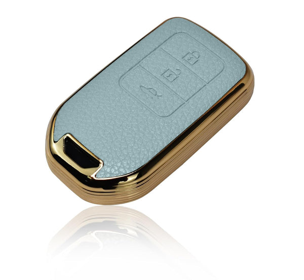 JVCV® Premium Soft Gold Border TPU Leather Pattern Key Cover Compatible with Honda City, Elevate, Civic, Jazz, Amaze, CR-V, WR-V, BR-V 3/4 Button Push Button Start Smart Key