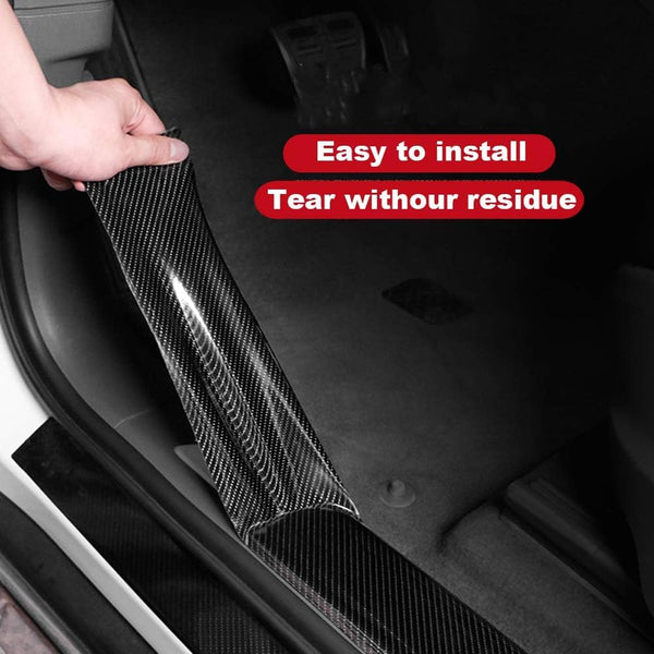 JVCV® Car Sticker 5D Gloss Carbon Fiber Rubber,Entry Guard Protector Strip Car Door Sill Protector,Bumper Door Guard Scuff Plate Protectors Tape Anti-Scratch Step