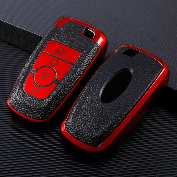 JVCV® Premium Soft TPU Leather Pattern Key Cover Compatible with Ford Ecosport Aspire Freestyle Endeavour Push Button Start Car Key