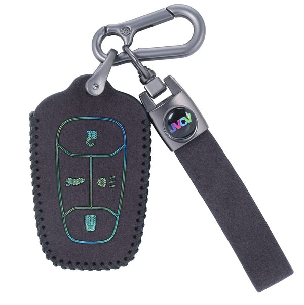 JVCV® Suede Leather Key Cover Compatible with Tata Nexon, Harrier, Tiago EV, Altroz, Tigor, Safari, Nexon EV, Punch, Punch EV 4 Button Smart Key