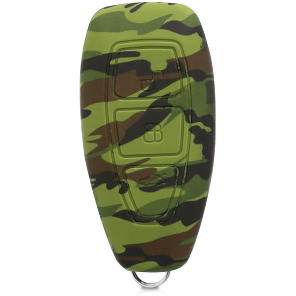 Soft Silicone Camouflage Key Cover Compatible with Ford Ecosport Push Button Start Smart Key (Green Camouflage)