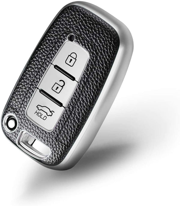 JVCV® Premium Soft TPU Leather Pattern Key Cover Compatible with Hyundai Verna Fluidic Old i20 Santafe Push Button Smart Key