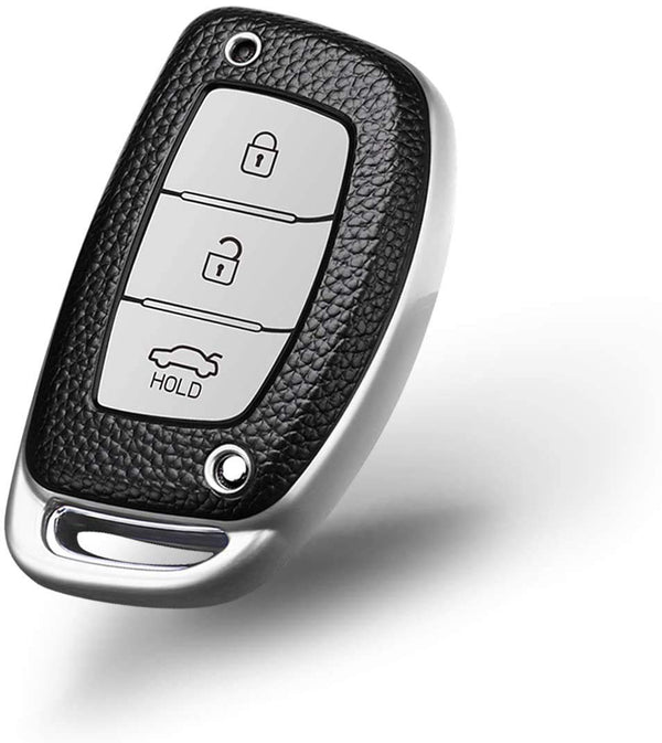 JVCV® Premium Soft TPU Leather Pattern Key Cover Compatible with Hyundai Creta, i10 Grand, i20 Elite, i20 Active, Xcent, Verna 4s, Tucson, Elantra, Grand i10 Nios 3 Button Smart Key