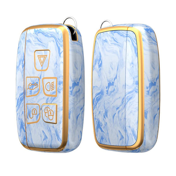 JVCV® Marble Gold Border TPU Key Cover Compatible with Hyundai Verna Push Button Start Car Key