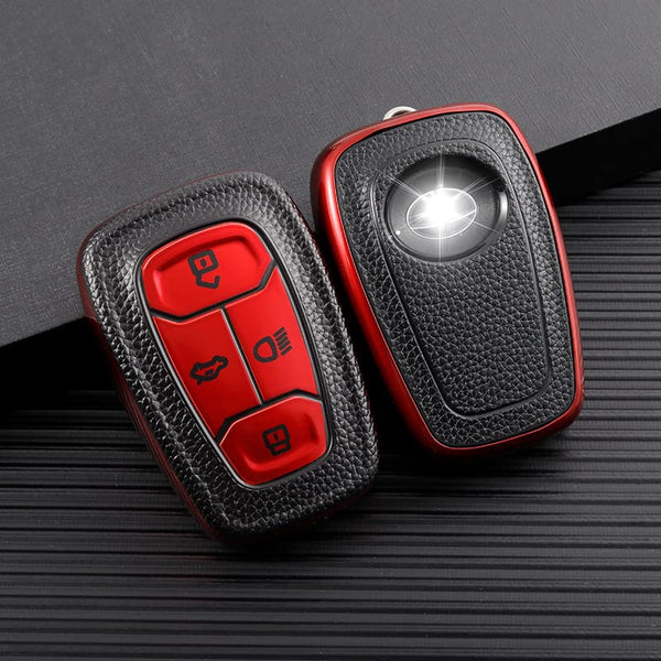 JVCV® Premium Soft TPU Leather Pattern Key Cover Compatible with Tata Nexon, Harrier, Tiago EV, Altroz, Tigor, Safari, Nexon EV, Punch, Punch EV 4 Button Smart Key