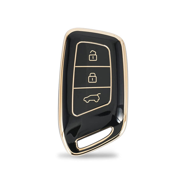 Gold Border TPU Key Cover Compatible with MG Hector and Hector Plus Smart Key (Black)