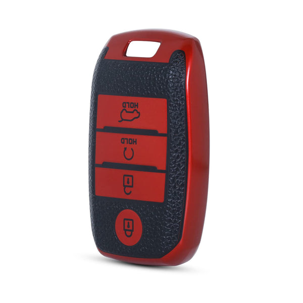 JVCV® Premium Soft TPU Leather Pattern Key Cover Compatible with Kia Seltos Sonet Carens 4 Button Smart Key