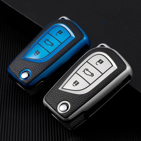 JVCV® Premium Soft TPU Leather Pattern Key Cover Compatible with Toyota Innova Crysta and Corolla Altis Flip Key